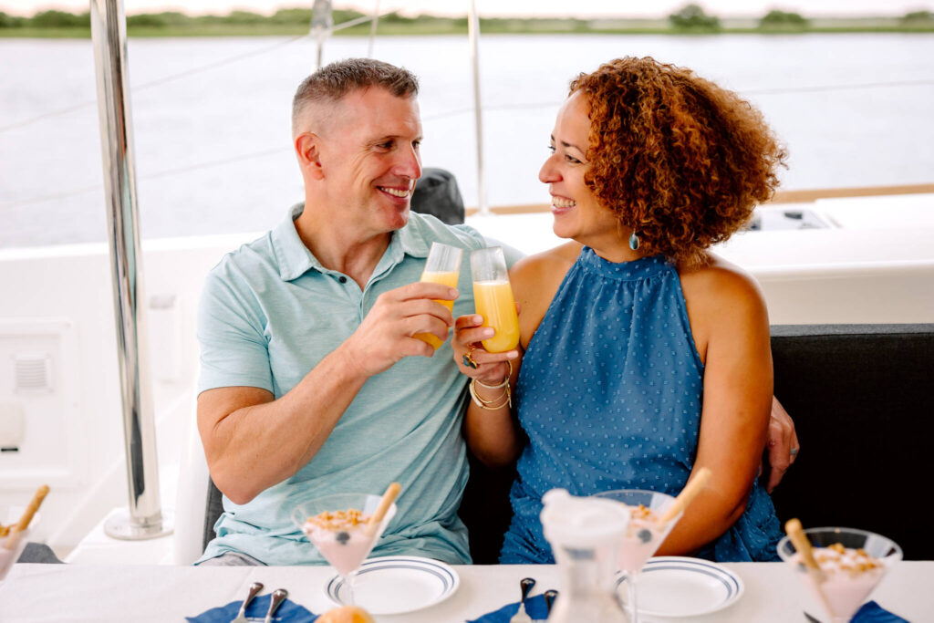 St Augustine Sailing - Brunch - Date ideas - Anniversary - Mimosas - Private brunch - Sailing Charter - Luxury sailing date ideas