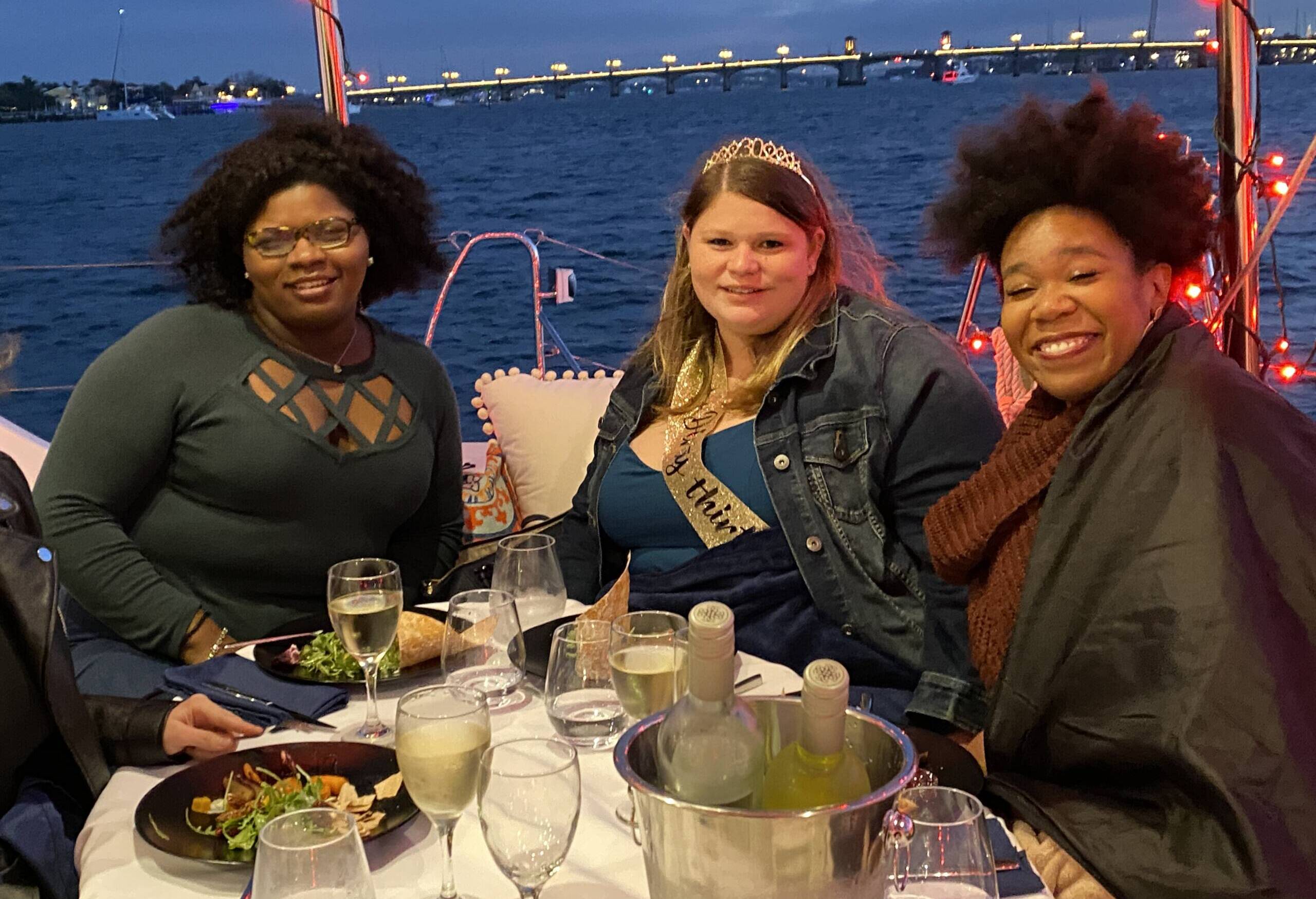 NOL Sunset Charter Three Ladies Girls Night Dinner Wine Eating Downtown