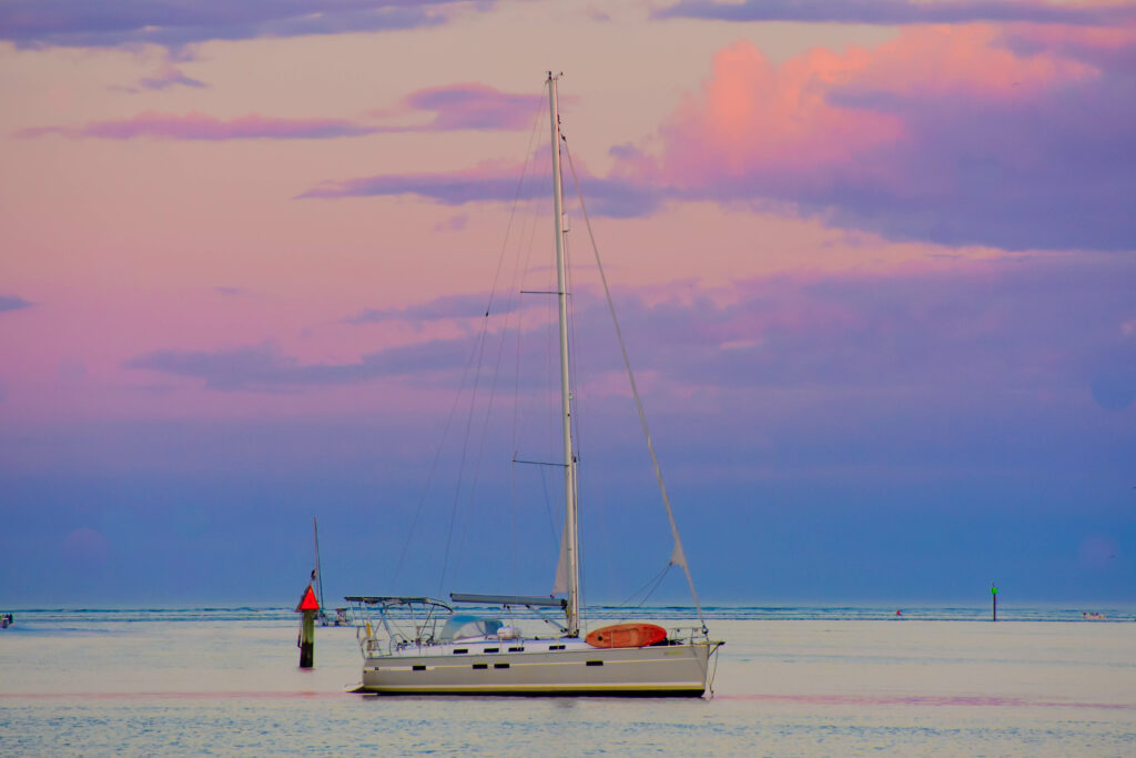 St. Augustine, Florida. January 26 , 2019 . Sailboat on beautiful sunset background in Florida's Historic Coast (2) St Augustine Sailing - All Points Yacht Sales - ASA Certified Classes - Sailing Classes - Sailing - Northeast Florida Sailing - Atlantic Ocean Sailing - Charters - Dinner Cruise - Brunch - Weddings - Unique Wedding venue - Proposals
